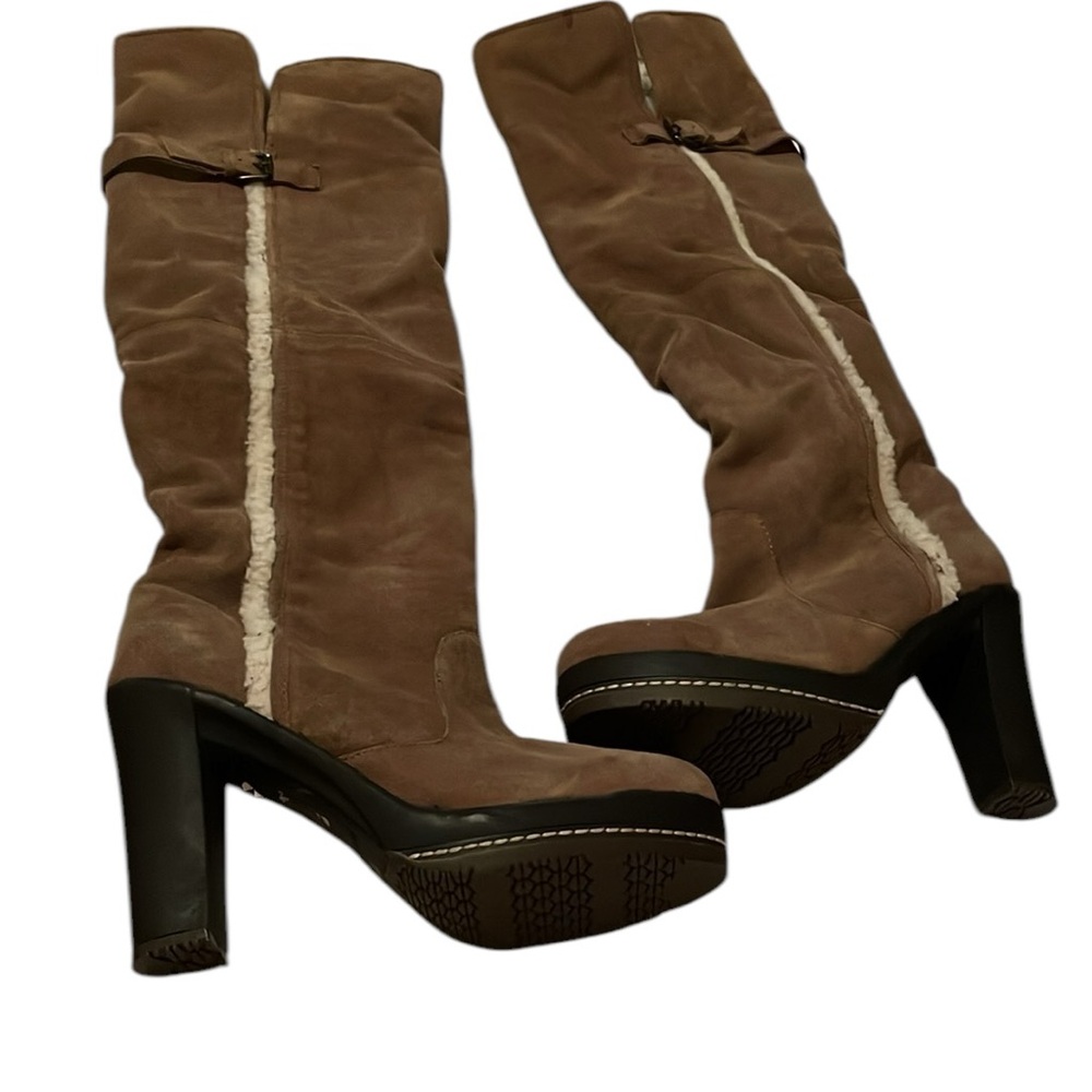 Kelsi Dagger size 10  tan suede over the knee boot shearling lined & trim NWOT